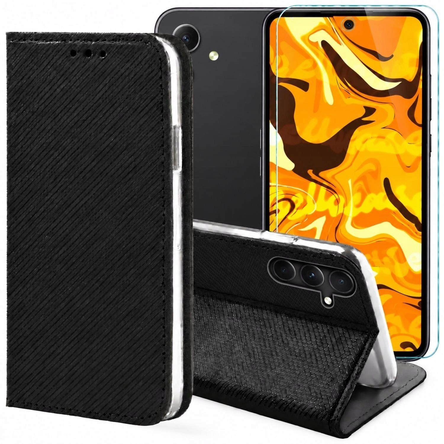 Hello Case Etui z Klapką Do Samsung Galaxy A54 5G Czarne, Zamykane, Kabura Szkło BNDL1198