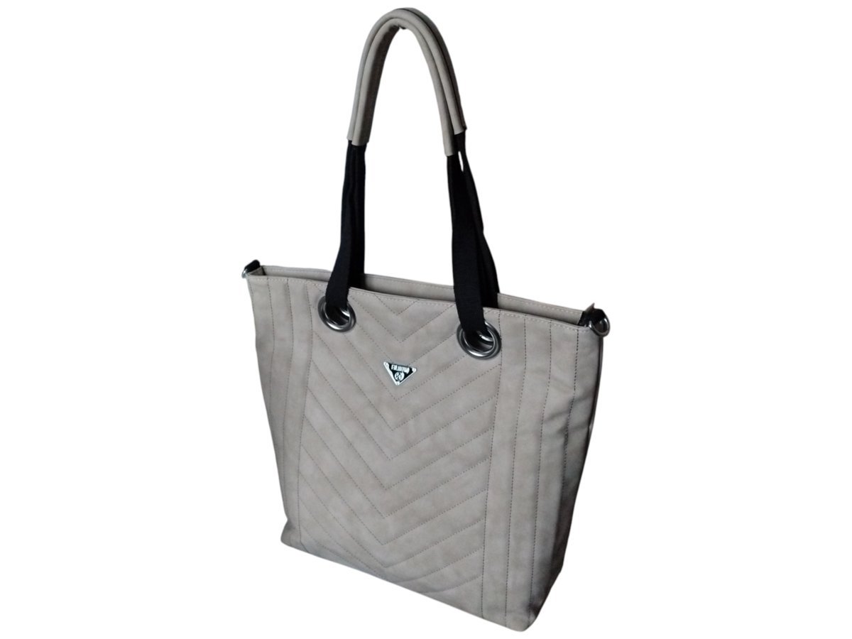 Torebka Shopper Pikowana Damska Szara Duża na Ramię A4 z regulowanym paskiem