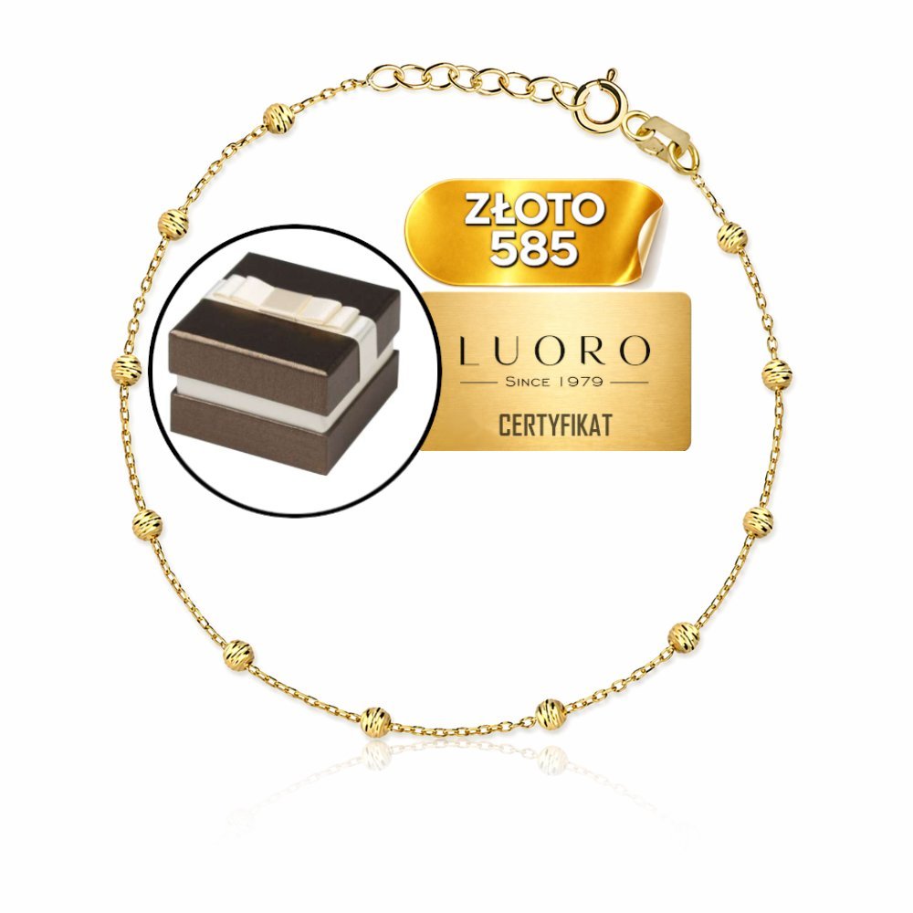 BRANSOLETKA ZŁOTA 585 14K DIAMENTOWANE KULKI 17-19 CM DELIKATNA REGULOWANA