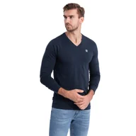 Koszulki męskie - Longsleeve męski V-NECK granatowy V2 OM-LSCL-0110 L - miniaturka - grafika 1