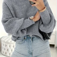 Swetry damskie - TEMU Sweter z Wysokim Kołnierzem dla Kobiet - Miękki Sweter na Jesień/Zimę, do Biura i na Imprezę, Codzienny - Elegancki Sweter dla Pań, Damskie - miniaturka - grafika 1