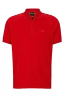 Koszulki męskie - BOSS Philix męska koszulka polo z bawełny Interlock z błyszczącym obramowaniem na listwie zamka błyskawicznego, czerwony, 3XL - miniaturka - grafika 1