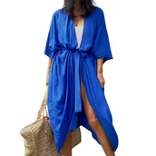 Bluzki damskie - Pareo długa narzutka plażowa tunika z paskiem - miniaturka - grafika 1