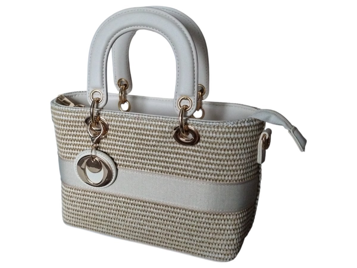 Torebka Damska, Mała Pleciona Listonoszka Na Ramię Z Eko-Skóry, Beżowy