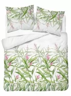 Pościel - Detexpol Pościel satynowa 160x200 biała zielona liście 4922 A Home Satin 81 - miniaturka - grafika 1