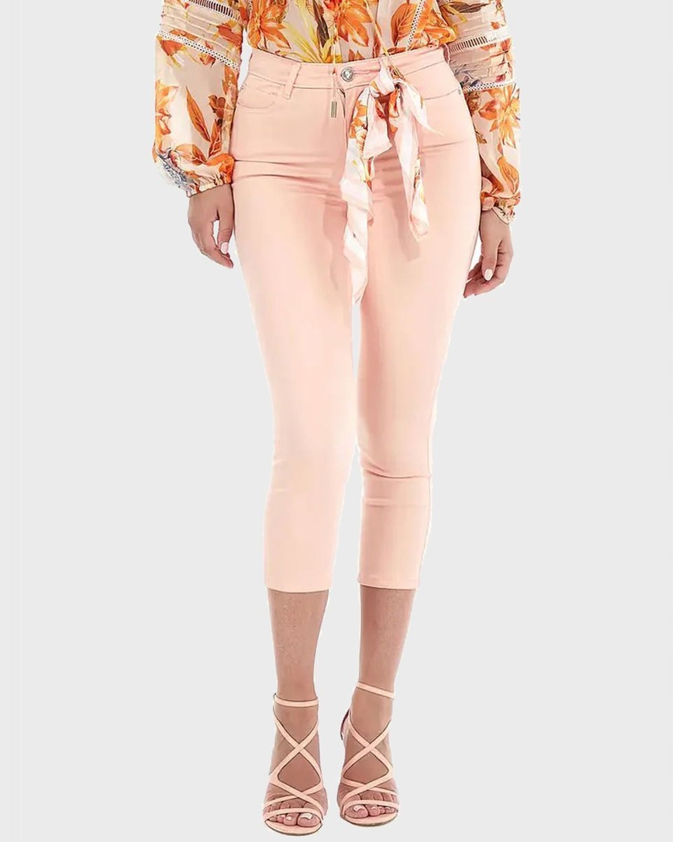 GUESS RÓŻOWE PROSTE SPODNIE CASUAL Z WIĄZANĄ APASZKĄ 28 GGA