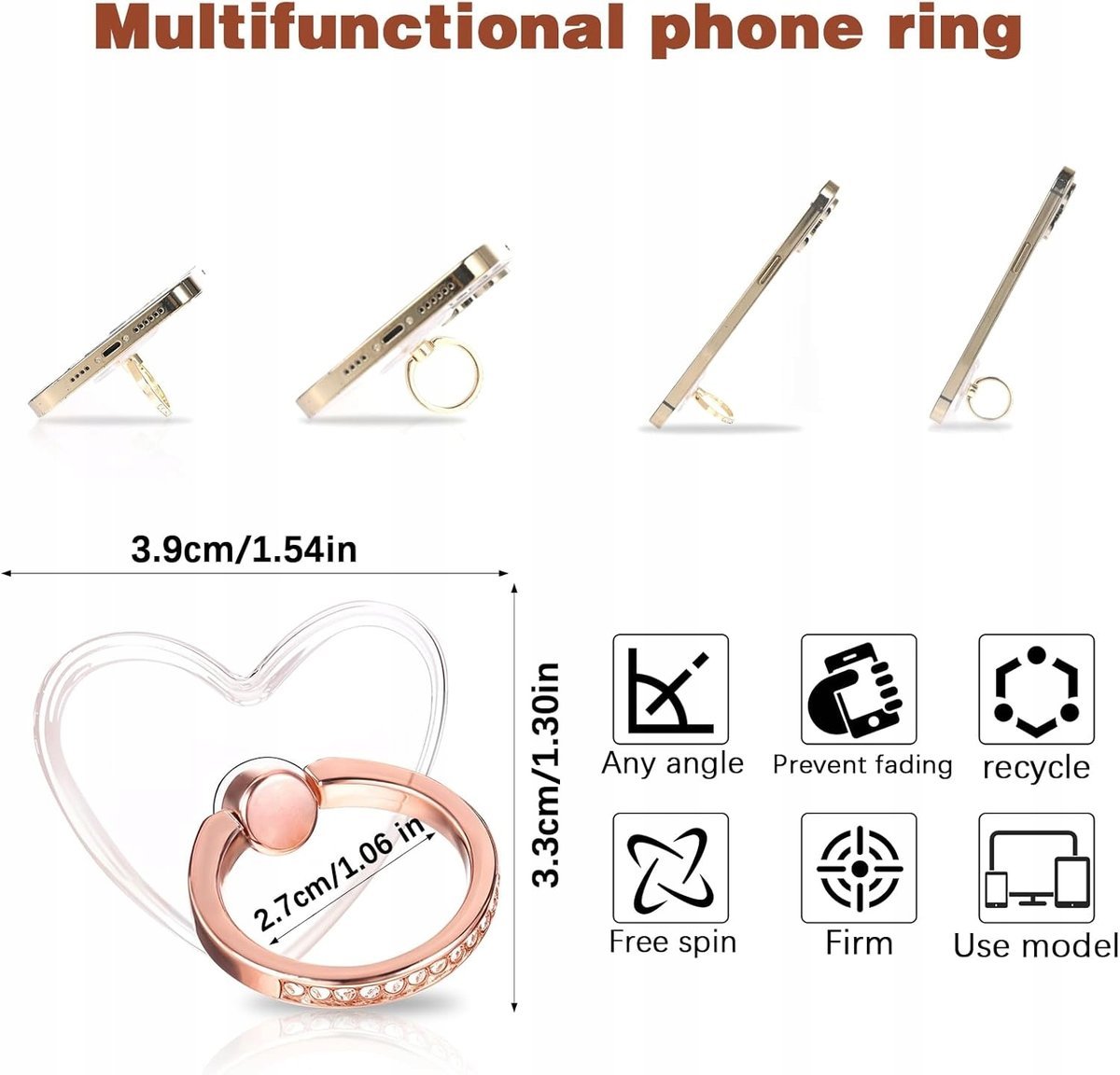 UCHWYT PIERŚCIEN NA TELEFON SERCE ZESTAW 4 SZTUK 360 STAND