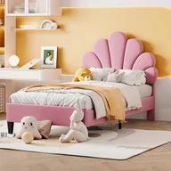 Łóżka dla dzieci i młodzieży - Tapicerowane łóżko dziecięce 90 x 200 cm, zagłówek i listwy w kwiaty, miękki aksamit, różowy - miniaturka - grafika 1