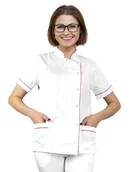 Odzież medyczna - Żakiet kosmetyczny  fartuch medyczny biały z lamówką amarant 44 - miniaturka - grafika 1