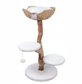 Drapaki dla kotów - Drapak dla kota, be�owo- bia�y,100cm, na drewnianej nodze, z koszem i dwoma siedziskami - miniaturka - grafika 1
