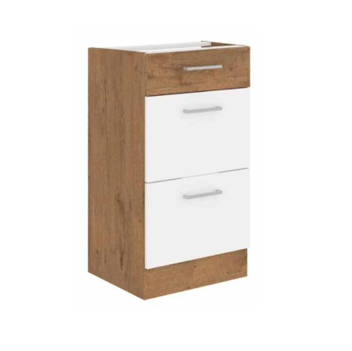 Kondela Szafka kuchenna dolna Vega D40 3S BB - dąb lancelot/biały wysoki połysk