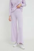 Spodnie damskie - United Colors of Benetton spodnie dresowe z domieszką wełny kolor fioletowy gładkie - miniaturka - grafika 1