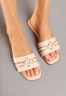 Klapki i japonki damskie - Beżowe Eleganckie Klapki w Minimalistycznym Stylu z Ozdobną Aplikacją Galisse - miniaturka - grafika 1