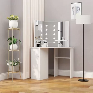 vidaXL Narożna toaletka z oświetleniem LED, biała - Toaletki - miniaturka - grafika 1