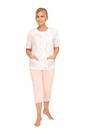 Piżamy damskie - PIŻAMA DAMSKA M POMARAŃCZ W KWIATY KRÓTKI RĘKAW SPODNIE 3/4 BAWEŁNA - miniaturka - grafika 1