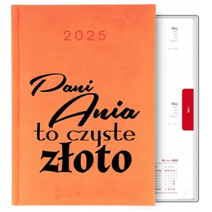 KALENDARZ PLANER dzienny A5 2025 POMARAŃCZOWY Pani IMIĘ to złoto - Notesy i bloczki - miniaturka - grafika 1
