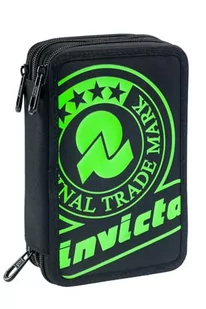 Invicta Piórnik szkolny z 3 zamkami błyskawicznymi, solidny neonowy nadruk, czarno-zielony, potrójna przegródka, w komplecie z długopisami, ołówkami i markerami, akcesoria szkolne, akcesoria do - Piórniki - miniaturka - grafika 1