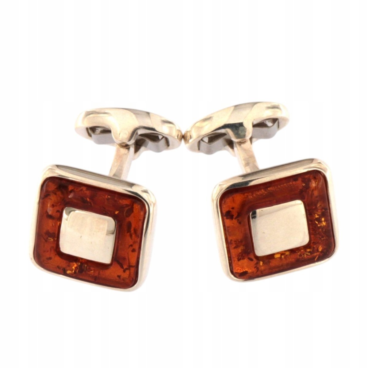 Spinki Do Mankietów Srebrne Męskie Do Koszuli Z Bursztynem Prezent