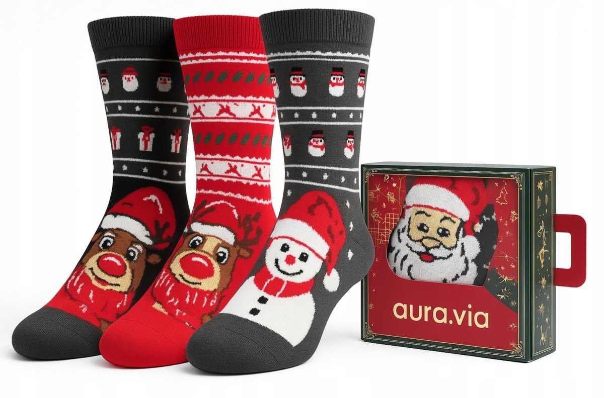 Skarpety Świąteczne (3-pary) PREZENTOWY r. 35-41 W PUDEŁKU