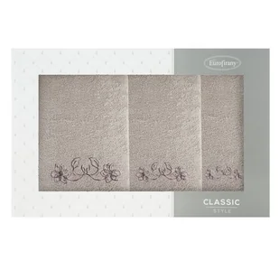 Komplet ręczników w pudełku 3szt. Lila beżowy brązowy kwiaty 400 g/m2 - Ręczniki - miniaturka - grafika 1