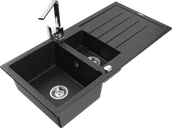 Zlewozmywaki z baterią - Mexen Andres zlewozmywak granitowy 1,5-komorowy z ociekaczem i baterią kuchenną Rita, czarny/złoty metalik- 6515-75-670300-00 - miniaturka - grafika 1