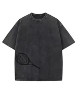 Koszulki i topy damskie - Koszulka oversize efekt sprania Nadruk silikonowy Tenis Czarny S - miniaturka - grafika 1