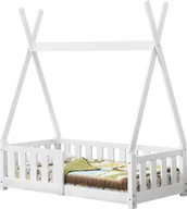Łóżka dla dzieci i młodzieży - [en.casa] Łóżko dziecięce 70x140cm białe z zabezpieczeniem przed wypadnięciem w kształcie tipi wykonane z drewna sosnowego łóżko młodzieżowe łóżko drewniane łóżko domowe - miniaturka - grafika 1