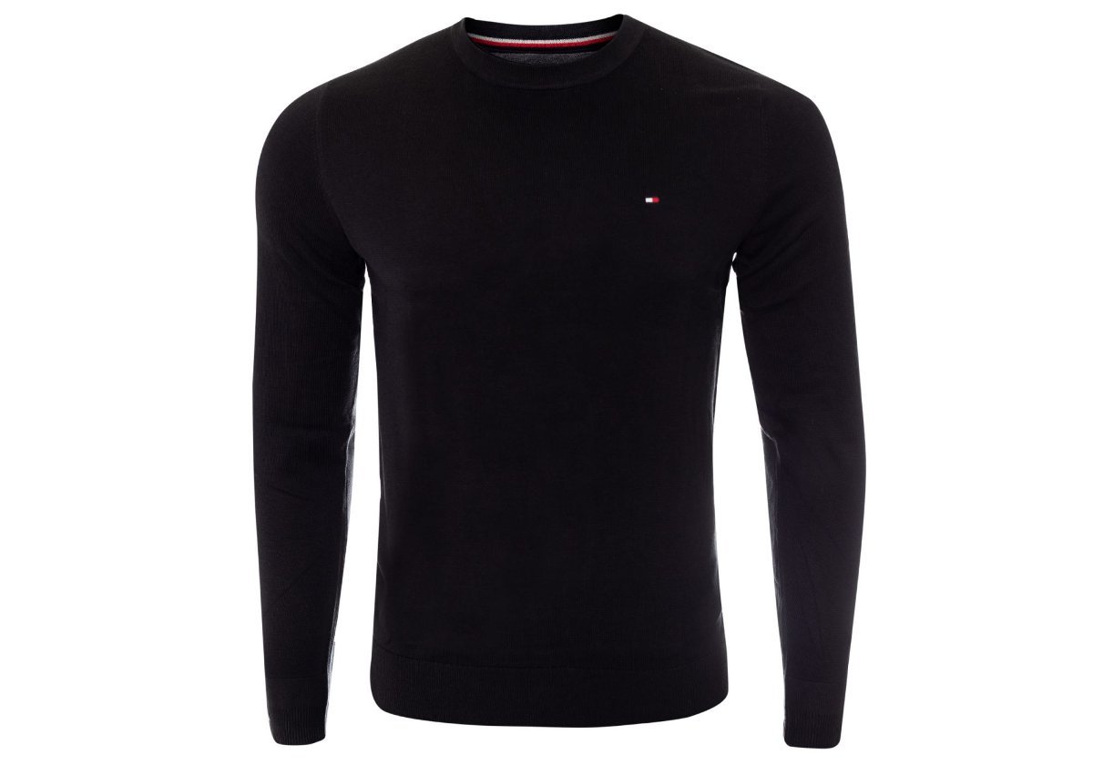 Tommy Hilfiger Męski Sweter Bawełna Jedwab Core Cotton-Silk Cneck Black Mw0Mw04978 032 - Rozmiar: L