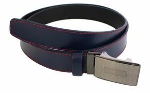 Wizytowy Pasek Skórzany 35 mm COMPLEX (PL) GRANATOWY CZEROWNA NIĆ Pełna Klamra AUTOMAT/SAMOZACISK Garnitur SREBRNA ASZ35/KASZ31 - Paski - miniaturka - grafika 5