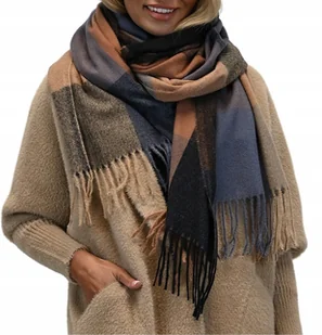 Damski szalik w kratę Chusta SZAL frędzle wz5 - Apaszki i szaliki damskie - miniaturka - grafika 1