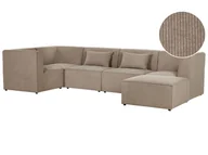 Narożniki - BELIANI Sofa narożnik 5-osobowy prawostronny beżowoszara sztruksowa z otomaną 4-osobowa nowoczesna kanapa modułowa z poduszką - miniaturka - grafika 1