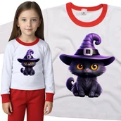 Piżamy dla dziewczynek - Piżama dziecięca Fioletowy Czarny Kot Wiedźma Czarownica Halloween 98/104 - VoloDonum - miniaturka - grafika 1