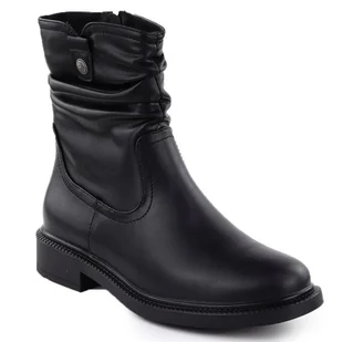 Skórzane botki damskie marszczona cholewka czarne Sergio Leone BT25722 - Botki damskie - miniaturka - grafika 1