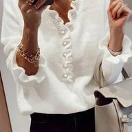 Swetry damskie - TEMU Kardigan z Długim Rękawem i Dekoltem w Serek dla Kobiet - Miękki, Elastyczny Sweter Jednokolorowy z Guzikami, Regular Fit na Jesień i Zimę, - miniaturka - grafika 1