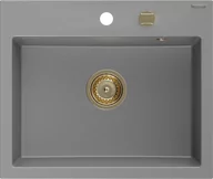 Zlewozmywaki - Mexen Oscar zlewozmywak granitowy 1-komorowy 580 x 490 mm, szary, syfon złoty - 6519581000-71-G - miniaturka - grafika 1