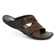 Klapki i japonki męskie - Klapki męskie skórzane 201/OL brąz nubuck - KAMPOL - miniaturka - grafika 1
