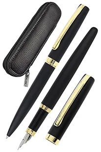 ONLINE Zestaw do pisania Eleganza I zawiera długopis, pióro, etui z prawdziwej skóry I kolor czarny i złoty I 3-częściowy I w wysokiej jakości pudełku prezentowym I wypełniacz do standardowych wkładów - Etui do tabletów - miniaturka - grafika 1