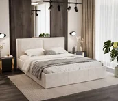 Łóżka - GUTTO Łóżko tapicerowane 140x200 Kremowy jasnobeżowy materiał welurowy Aksamit z pojemnikiem na łóżko i miejscem do przechowywania - miniaturka - grafika 1
