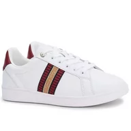 Buty sportowe damskie - Buty Tommy Hilfiger Signature Webbing Court FW0FW06803-YBR - białe - miniaturka - grafika 1