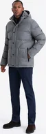 Kurtki męskie - Casualowa kurtka męska puffer z wełną szary melanż V1 OM-JAHP-0203 XXL - miniaturka - grafika 1
