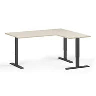 Biurka - Stół z regulacją wysokości, 3 silniki, 745 - 1215 mm, narożnik L/P, blat 1600 x 1400 mm, podstawa czarna, brzoza - miniaturka - grafika 1