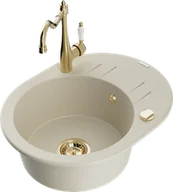 Zlewozmywaki z baterią - Mexen Kevin zlewozmywak granitowy 1-komorowy z ociekaczem i baterią kuchenną Carla, beżowy - 6517-69-670700-50 - miniaturka - grafika 1