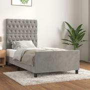 Łóżka - Lumarko Rama łóżka z zagłówkiem, jasnoszara, 90x200 cm, aksamitna - miniaturka - grafika 1