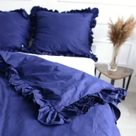 Pościel - Pościel bawełniana z falbanką - granatowa [Rozmiar: 160/200 i 2x70/80] - miniaturka - grafika 1