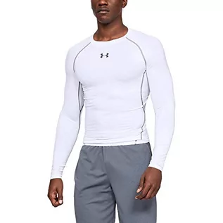Koszule męskie - Under Armour męska koszulka kompresyjna UA HeatGear Armour, koszulka funkcyjna z długim rękawem, oddychająca koszula z długim rękawem dla mężczyzn White/Graphite 3XL - grafika 1