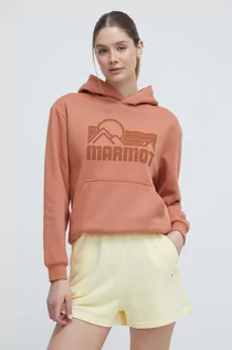 Bluzy damskie - Marmot bluza dresowa Coastal kolor pomarańczowy z kapturem z nadrukiem - grafika 1