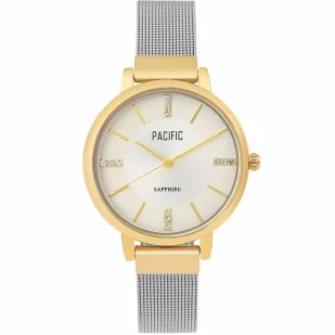 Zegarek Srebrny damski zegarek ze złotą kopertą PACIFIC X6193-03 - Zegarki damskie - miniaturka - grafika 1