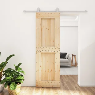 Drzwi przesuwne z osprzętem, 70x210 cm, lite drewno sosnowe 8721012081451 - Drzwi wewnętrzne - miniaturka - grafika 1