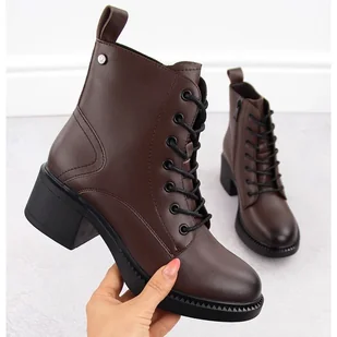 Skórzane botki damskie na klocku brązowe Vinceza 66722 - Botki damskie - miniaturka - grafika 1