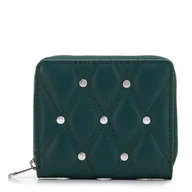 Portfele - Damski portfel skórzany pikowany z nitami mały zielony - miniaturka - grafika 1